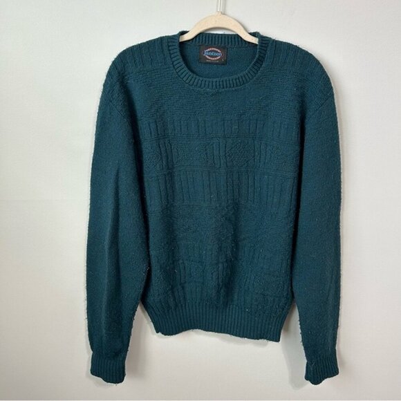 Vintage Jantzen Wool Teal Blue Crewneck Long Sleeve Knit Sweater Men’s Large - Picture 1 of 4